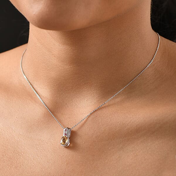 Shop Lc Mocha Scapolite And Multi Gemstone 1.35 Ctw Pendant Necklace 20 Inches In Rhodium Over Sterling Silver