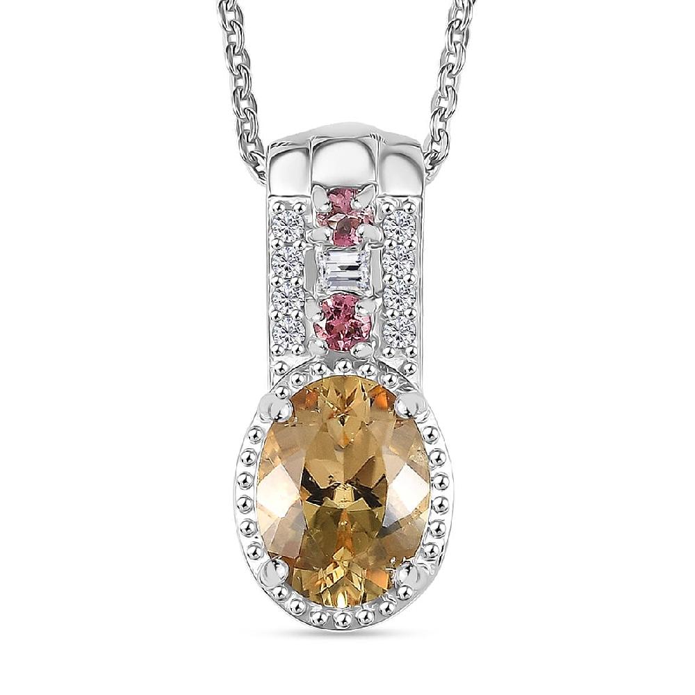 shop lc Mocha Scapolite and Multi Gemstone 1.35 ctw Pendant Necklace 20 Inches in Rhodium Over Sterling Silver