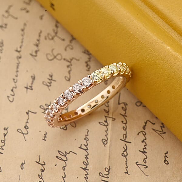 Shop Lc Modani 14K Rose And Yellow Gold Natural Pink And Yellow Diamond (SI) Eternity Band Ring 1.08 Ctw