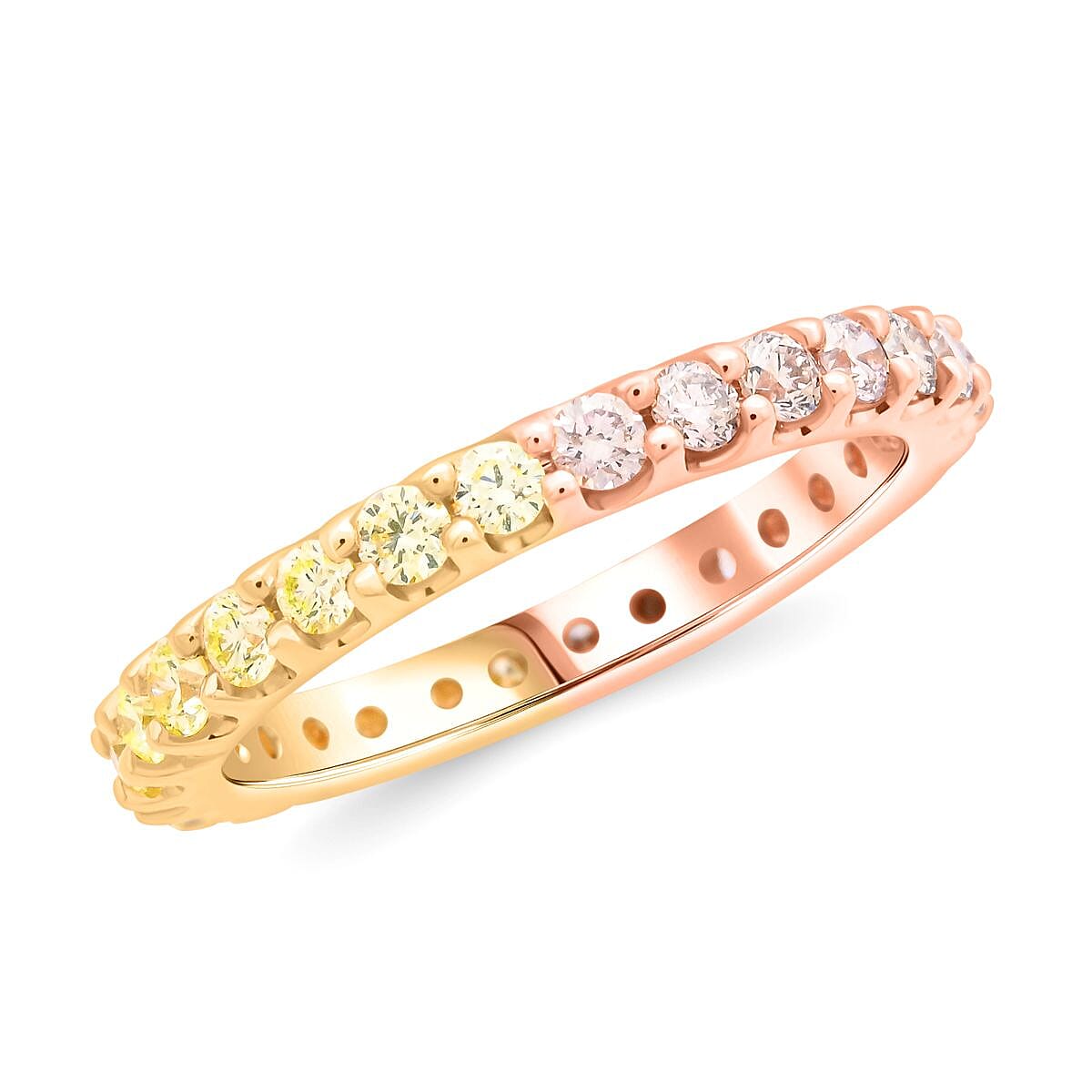 shop lc Modani 14K Rose and Yellow Gold Natural Pink and Yellow Diamond (SI) Eternity Band Ring 1.08 ctw