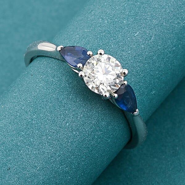 Shop Lc Modani Diamond And Blue Sapphire 1.03 Ctw Ring In 950 Platinum