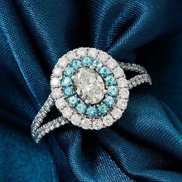 Shop Lc Modani Diamond Brazilian Paraiba Tourmaline Ring In 950 Platinum 1.37 Ctw