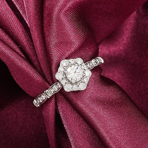 Shop Lc Modani G VVS1 White Diamond Vintage Floral Ring In 950 Platinum 0.54 Ctw