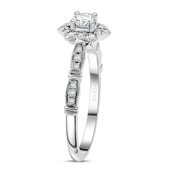 Shop Lc Modani G VVS1 White Diamond Vintage Floral Ring In 950 Platinum 0.54 Ctw