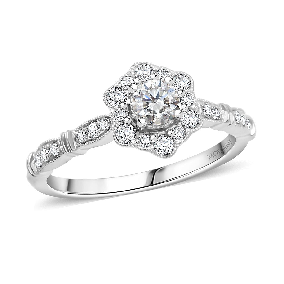 shop lc Modani G VVS1 White Diamond Vintage Floral Ring in 950 Platinum 0.54 ctw