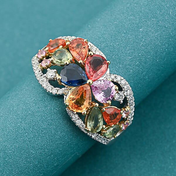 Shop Lc Modani Multi Sapphire And Diamond 2.38 Ctw Ring In 950 Platinum And 18K Yellow Gold 5.72 Grams
