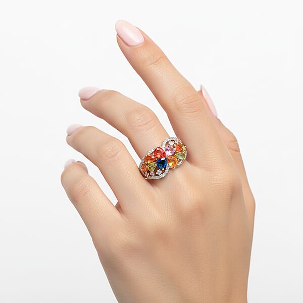 Shop Lc Modani Multi Sapphire And Diamond 2.38 Ctw Ring In 950 Platinum And 18K Yellow Gold 5.72 Grams