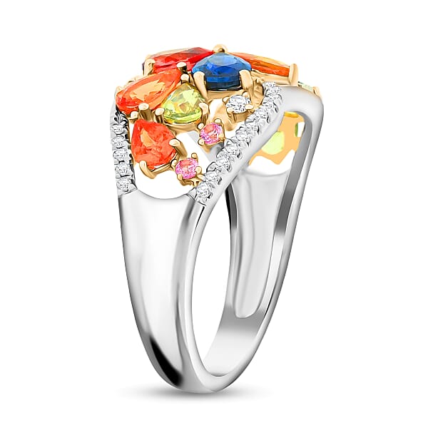 Shop Lc Modani Multi Sapphire And Diamond 2.38 Ctw Ring In 950 Platinum And 18K Yellow Gold 5.72 Grams