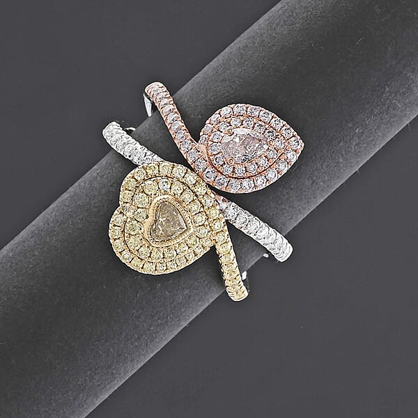 Shop Lc Modani Natural SI Pink Yellow And White Diamond Ring In 950 Platinum 18K Yellow & Rose Gold 1.13 Ctw