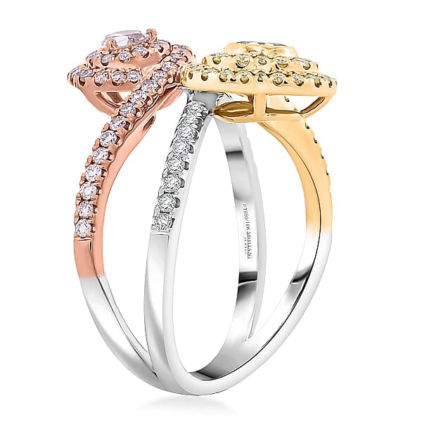 Shop Lc Modani Natural SI Pink Yellow And White Diamond Ring In 950 Platinum 18K Yellow & Rose Gold 1.13 Ctw