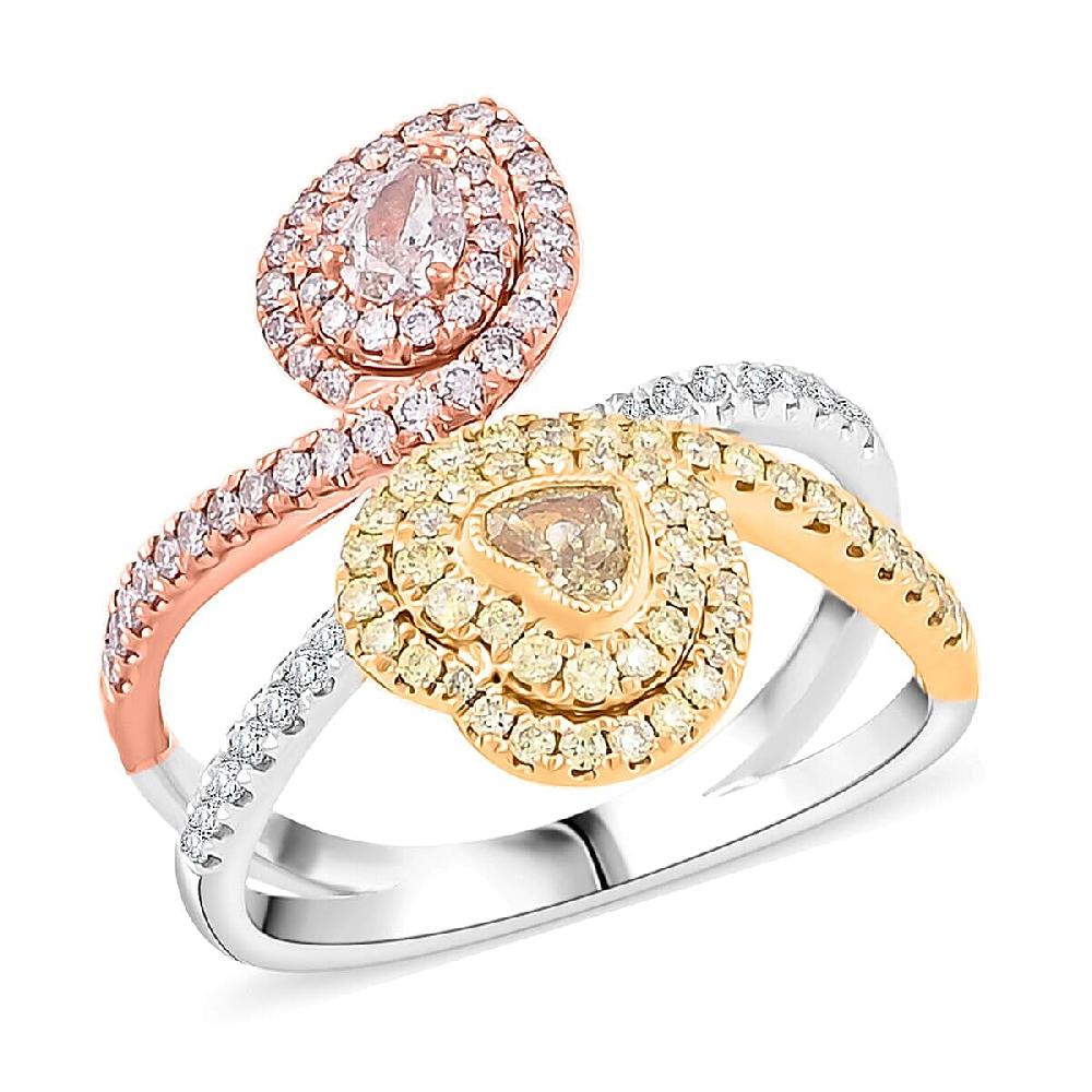 shop lc Modani Natural SI Pink Yellow and White Diamond Ring in 950 Platinum 18K Yellow & Rose Gold 1.13 ctw