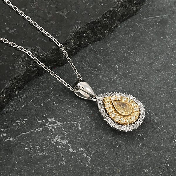 Shop Lc Modani Natural Yellow And White Diamond 0.41 Ctw Pendant Necklace In 950 Platinum And 18K Yellow Gold 18 Inches