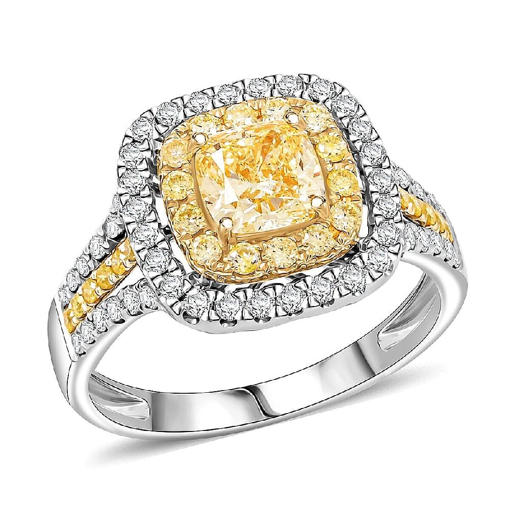 shop lc Modani Natural Yellow and White Diamond (SI) 1.70 ctw Ring in 950 Platinum & 18K Yellow Gold