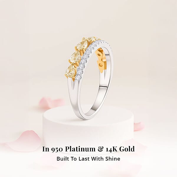 Shop Lc Modani Natural Yellow Diamond And White Diamond SI 0.86 Ctw Ring In 950 Platinum And 14K Yellow Gold
