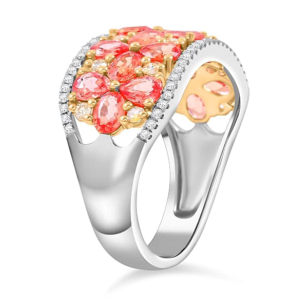 Shop Lc Modani Padparadscha Sapphire Natural Yellow And White Diamond Ring In 14K White And Yellow Gold 3.09 Ctw