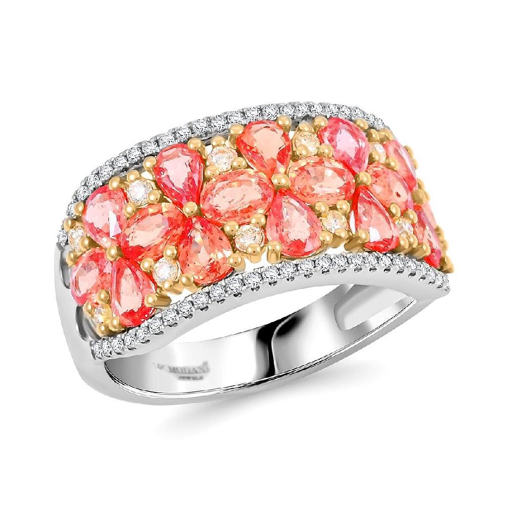 shop lc Modani Padparadscha Sapphire Natural Yellow and White Diamond Ring in 14K White and Yellow Gold 3.09 ctw