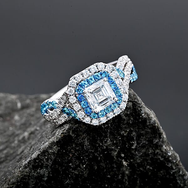 Shop Lc Modani White Diamond F VS And Paraiba Tourmaline 1.35 Ctw Ring In 950 Platinum 5.40 Grams