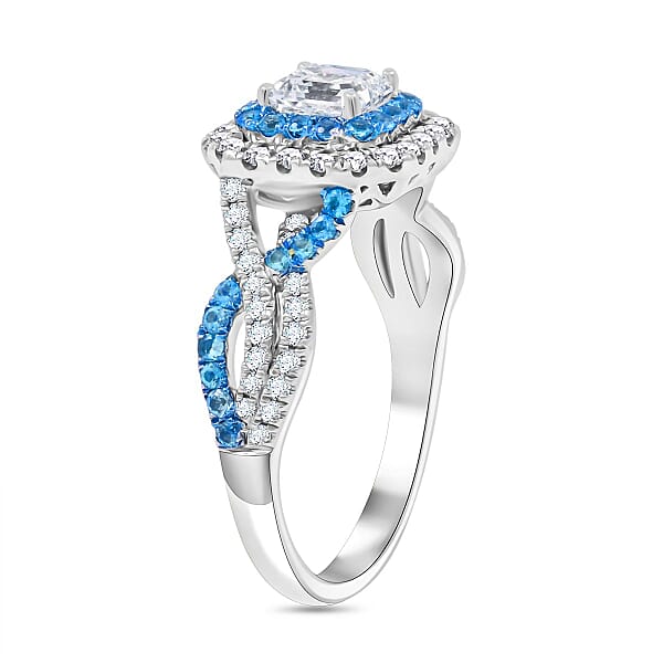 Shop Lc Modani White Diamond F VS And Paraiba Tourmaline 1.35 Ctw Ring In 950 Platinum 5.40 Grams