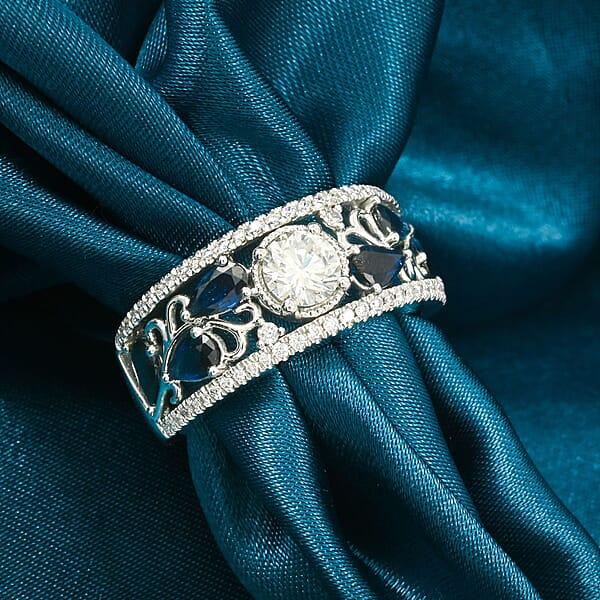 Shop Lc Modani White Diamond (VS G) And Blue Sapphire 1.76 Ctw Ring In 950 Platinum 9.55 Grams
