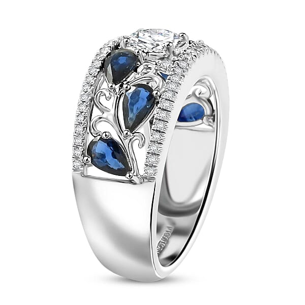 Shop Lc Modani White Diamond (VS G) And Blue Sapphire 1.76 Ctw Ring In 950 Platinum 9.55 Grams