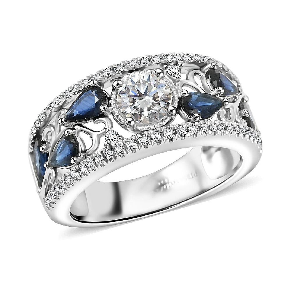 shop lc Modani White Diamond (VS G) and Blue Sapphire 1.76 ctw Ring in 950 Platinum 9.55 Grams