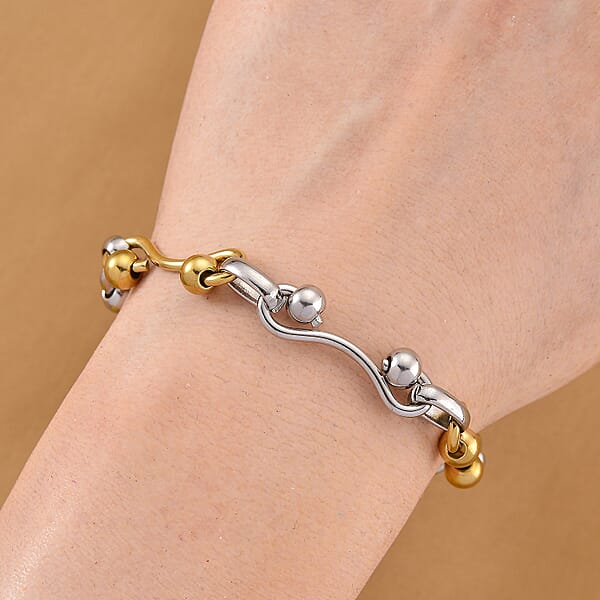 Shop Lc Modern Wave Link Chain Bracelet In ION Plated YG And Stainless Steel (7.00 In)