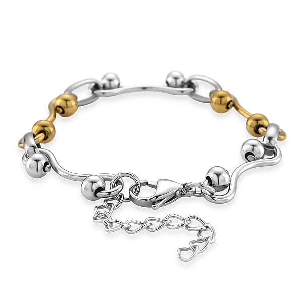 Shop Lc Modern Wave Link Chain Bracelet In ION Plated YG And Stainless Steel (7.00 In)
