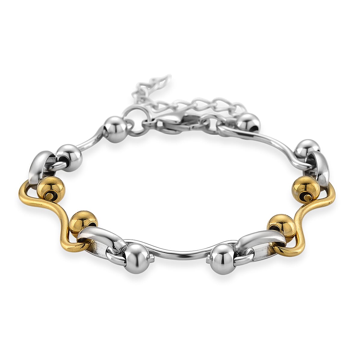 shop lc Modern Wave Link Chain Bracelet in ION Plated YG and Stainless Steel (7.00 In)
