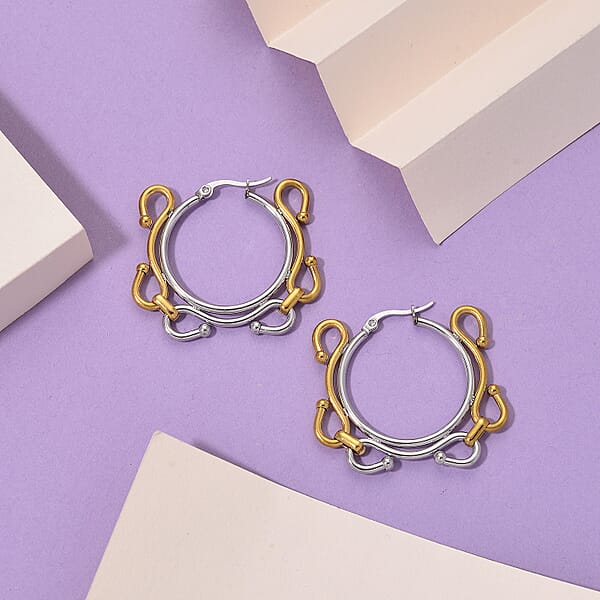 Shop Lc Modern Wave Link Hoop Earrings In ION Plated YG And Stainless Steel