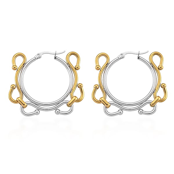Shop Lc Modern Wave Link Hoop Earrings In ION Plated YG And Stainless Steel