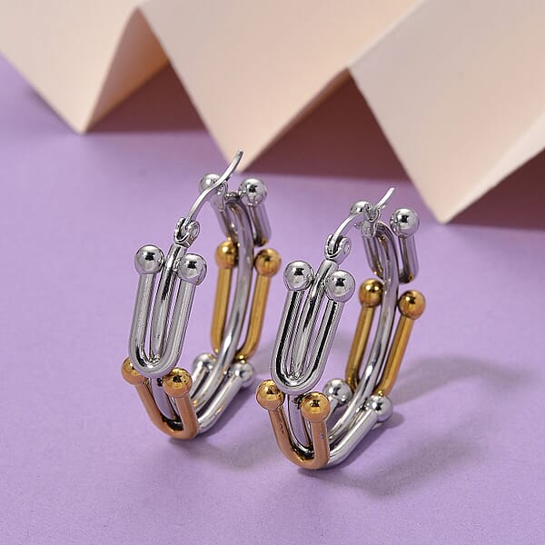 Shop Lc Moderna Cavallo Chain Hoop Earrings In ION Plated YG And Stainless Steel