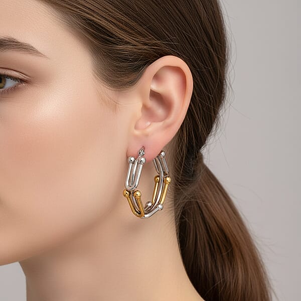 Shop Lc Moderna Cavallo Chain Hoop Earrings In ION Plated YG And Stainless Steel