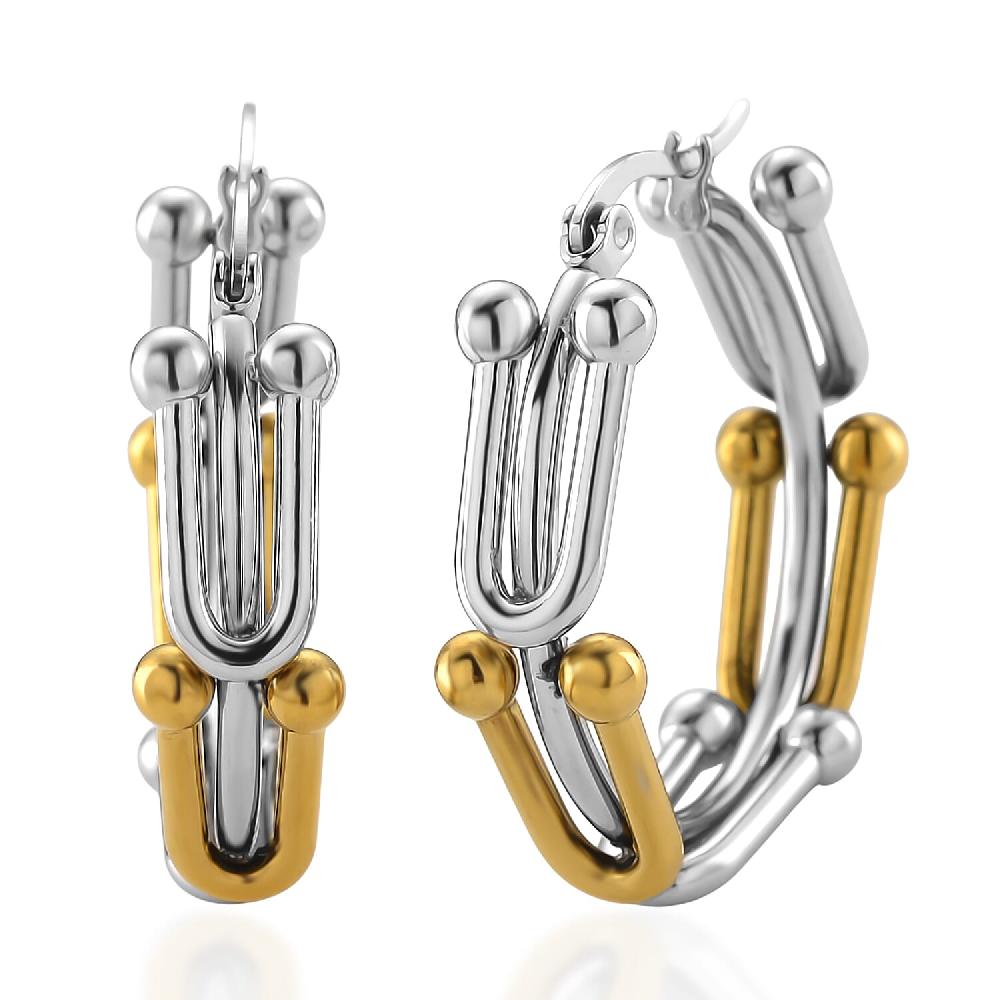 shop lc Moderna Cavallo Chain Hoop Earrings in ION Plated YG and Stainless Steel