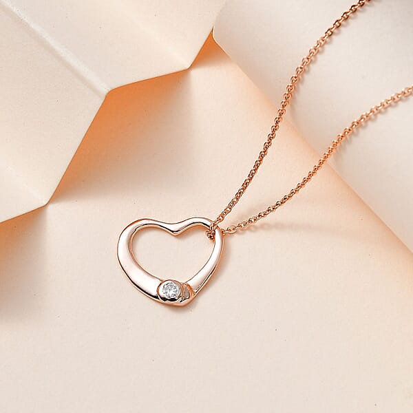 Shop Lc Moissanite 0.05 Ctw Bubble Heart Pendant Necklace Moissanite Heart Pendant Necklace Vermeil Rose Gold Over Sterling Silver Pendant Necklace 20 Inches Pendant Necklace
