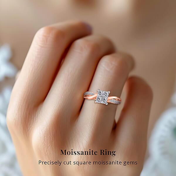 Shop Lc Moissanite 0.85 Ctw Ring In Rhodium And Vermeil Rose Gold Over Sterling Silver