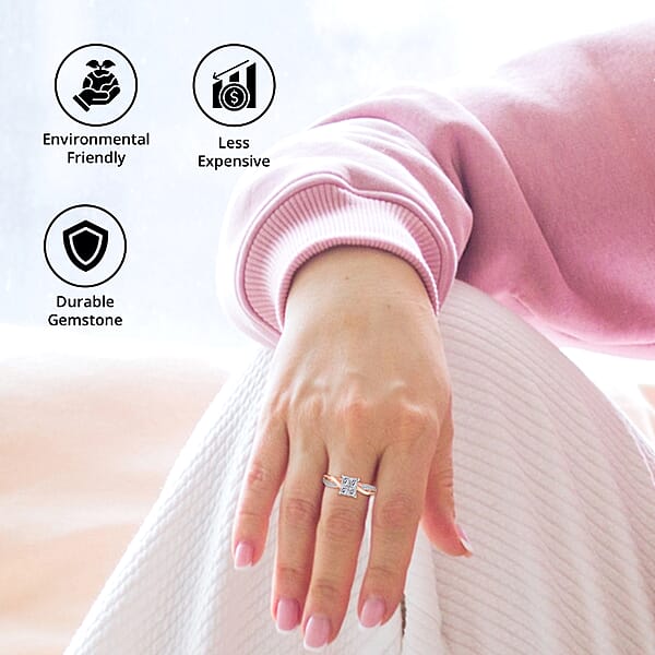 Shop Lc Moissanite 0.85 Ctw Ring In Rhodium And Vermeil Rose Gold Over Sterling Silver