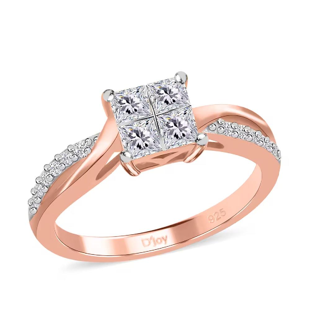 shop lc Moissanite 0.85 ctw Ring in Rhodium and Vermeil Rose Gold Over Sterling Silver