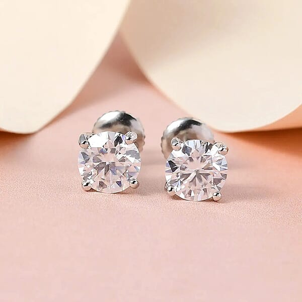 Shop Lc Moissanite 1.85 Ctw Solitaire Stud Earrings In 950 Platinum Moissanite Earrings Stud Earrings Platinum Earrings