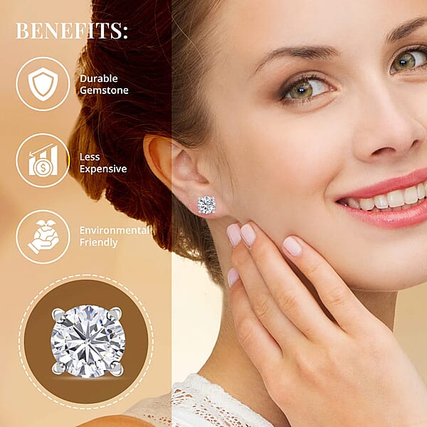 Shop Lc Moissanite 1.85 Ctw Solitaire Stud Earrings In 950 Platinum Moissanite Earrings Stud Earrings Platinum Earrings