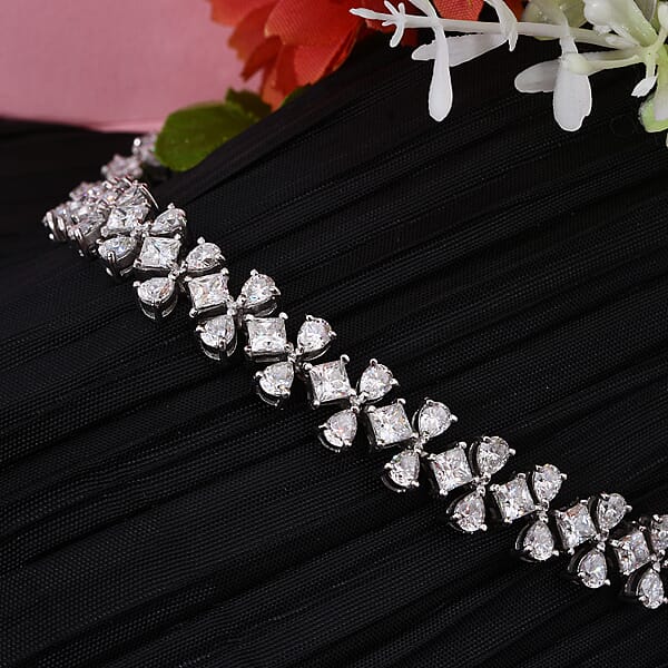 Shop Lc Moissanite 14.85 Ctw Celestial Bow Bracelet In Rhodium Over Sterling Silv (7.25 In)