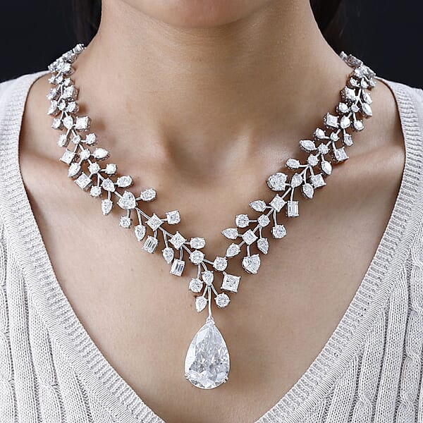 Shop Lc Moissanite 142.50 Ctw Necklace In Platinum Over Sterling Silver 18 Inches