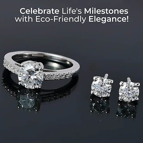 Shop Lc Moissanite 2.00 Ctw Jewelry Set Of Stud Earrings And Ring Platinum Over Sterling Silver Jewelry Set Moissanite Ring Moissanite Stud Earrings