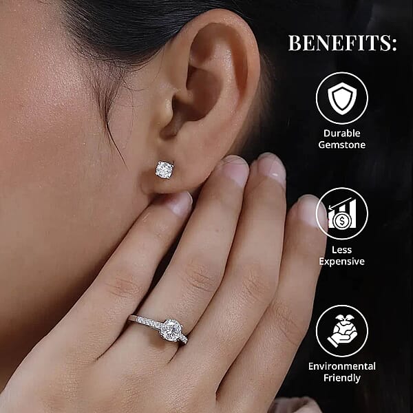 Shop Lc Moissanite 2.00 Ctw Jewelry Set Of Stud Earrings And Ring Platinum Over Sterling Silver Jewelry Set Moissanite Ring Moissanite Stud Earrings