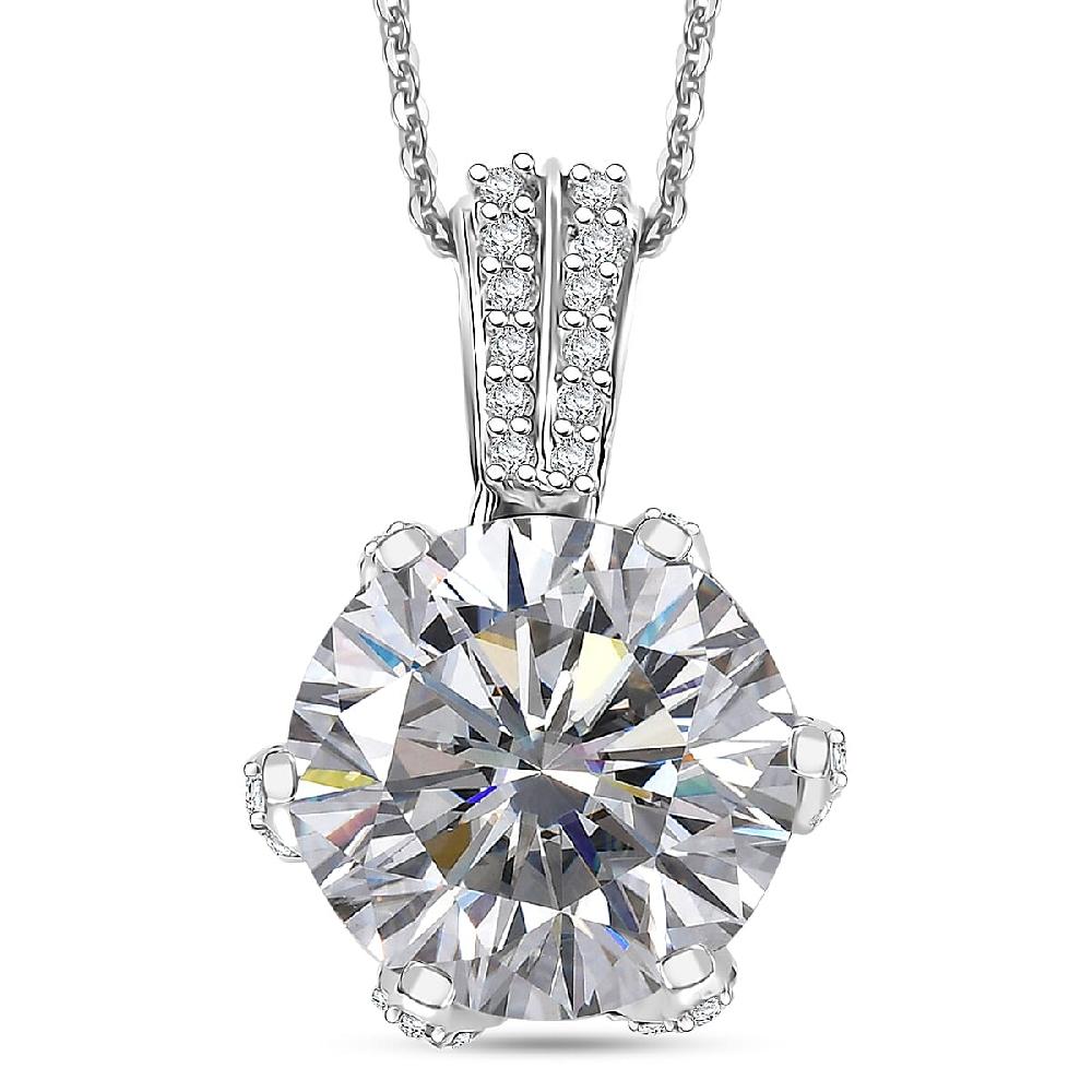 shop lc Moissanite 4.00 ctw Crown Pendant Necklace in 10K White Gold 20 Inches