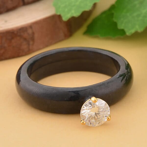 Shop Lc Moissanite And Black Jade (D) 10.30 Ctw Band Ring In Vermeil YG Over Sterling Silver