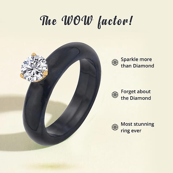 Shop Lc Moissanite And Black Jade (D) 10.30 Ctw Band Ring In Vermeil YG Over Sterling Silver