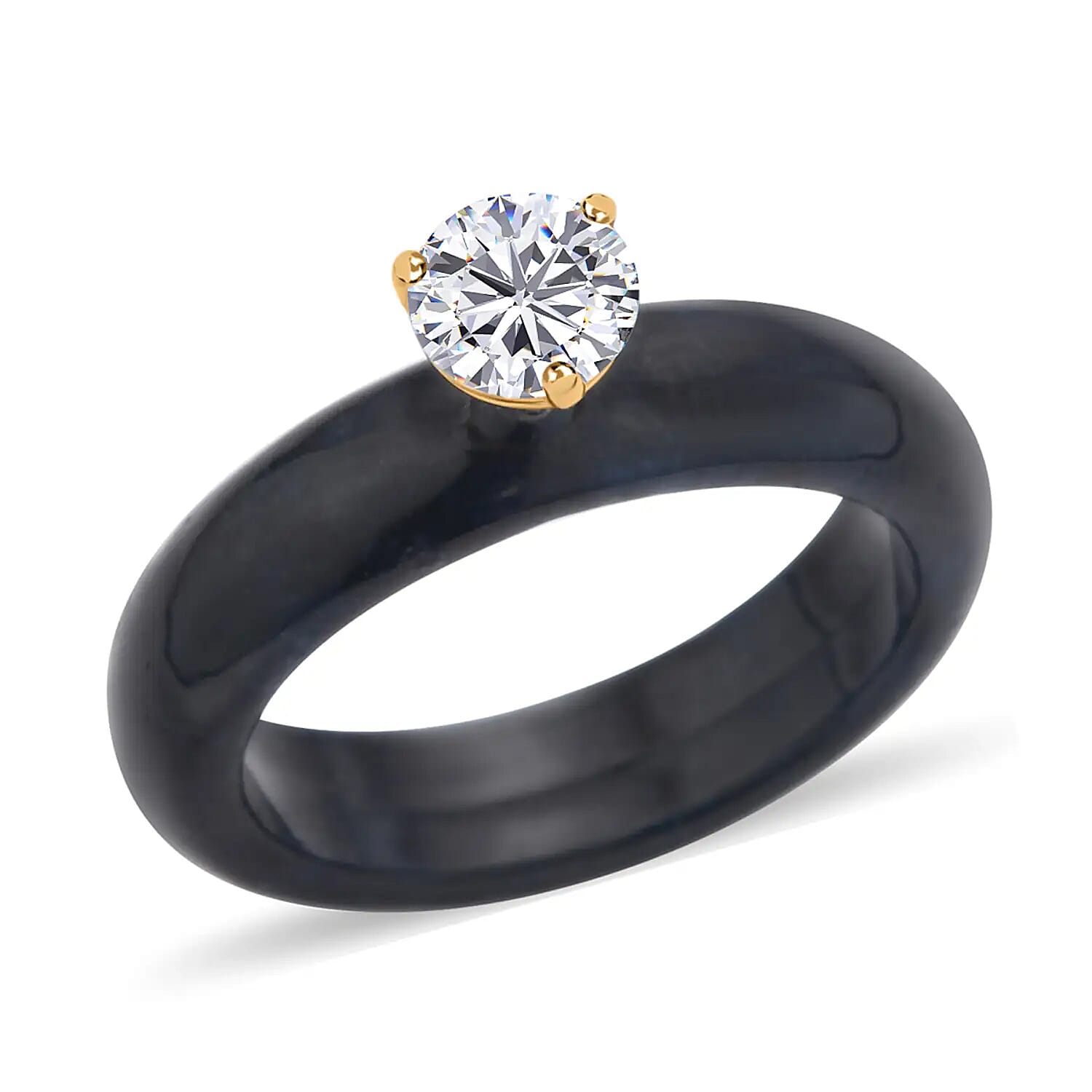 shop lc Moissanite and Black Jade (D) 10.30 ctw Band Ring in Vermeil YG Over Sterling Silver