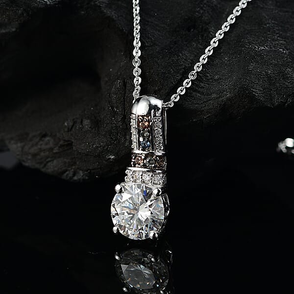 Shop Lc Moissanite And Multi Sapphire 1.80 Ctw Pendant Necklace In Rhodium Over Sterling Silver 20 Inches
