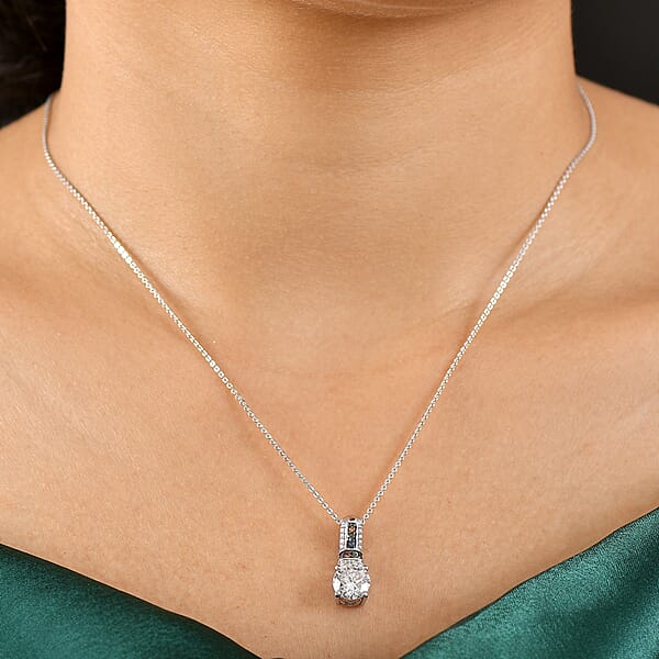 Shop Lc Moissanite And Multi Sapphire 1.80 Ctw Pendant Necklace In Rhodium Over Sterling Silver 20 Inches