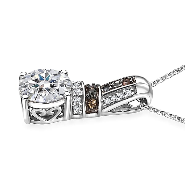 Shop Lc Moissanite And Multi Sapphire 1.80 Ctw Pendant Necklace In Rhodium Over Sterling Silver 20 Inches